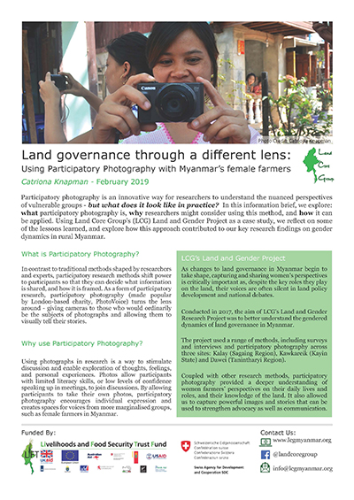 Land governance through a different lens using participatory photography with myanmars female farmers